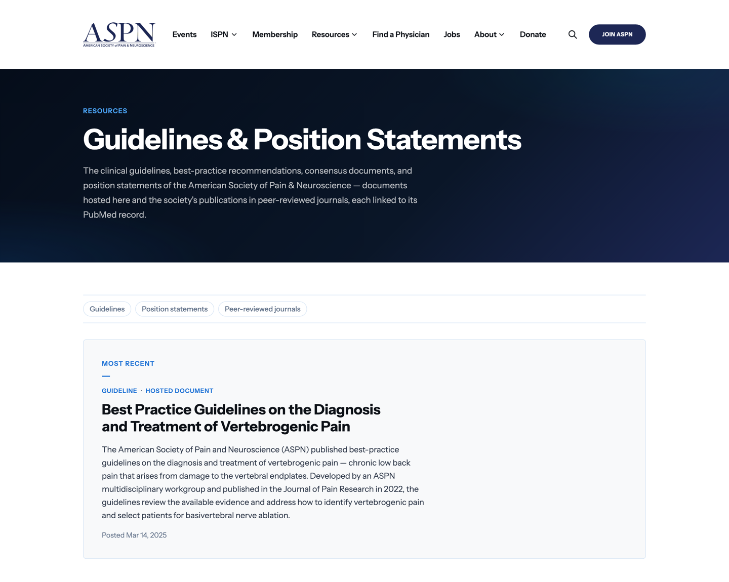 The guidelines and position statements library on aspnpain.com.